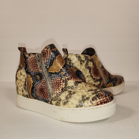 BAMBOO Rise-01 High Top Wedge Platform Sneaker Womens 7 Multi Camo Snakeprint - Picture 1 of 10